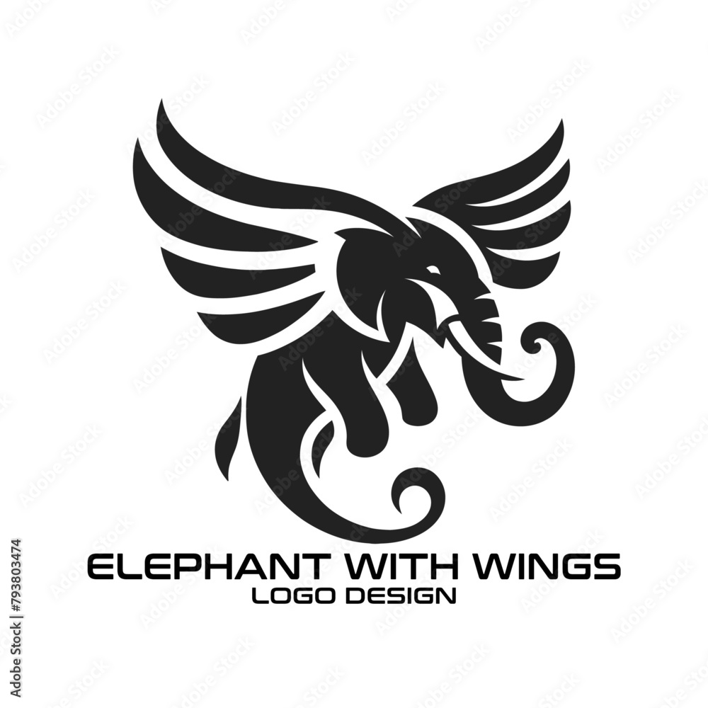 Naklejka premium Elephant With Wings Vector Logo Design