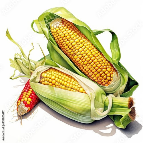 A watercolor of Corn on the cob isolataed on white background photo