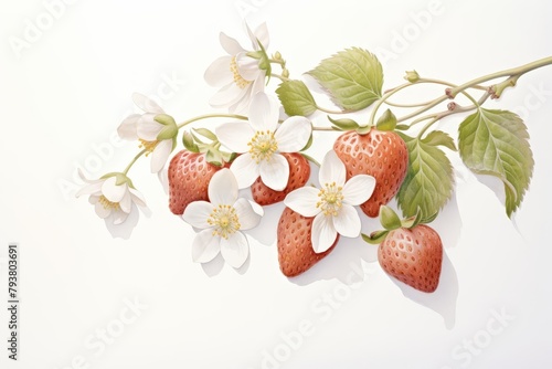 A watercolor of Fresh Strawberries isolataed on white background photo