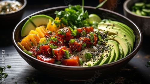 A vibrant bowl filled with an array of diverse and delicious foods