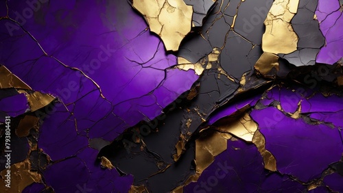 Cracked Marble Gray Purple black and gold luxury background
