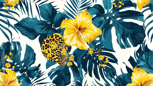 Exotic tropical yellow turquoise pattern hawaiian plant 