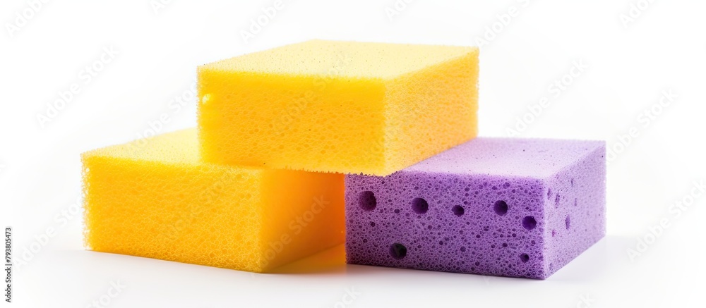Three sponges stacked white surface