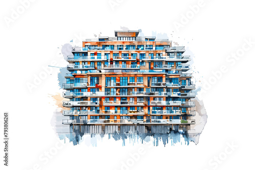 Abstract Watercolor of Multistory Residential Building. Vector illustration design.