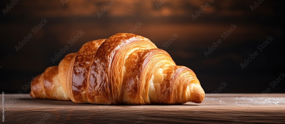 Croissant on table with dark backdrop