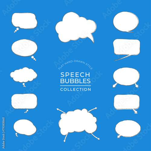 Set of flat outlined hand-drawn style speech bubbles clip art collection