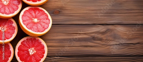 Fresh grapefruits halved close-up