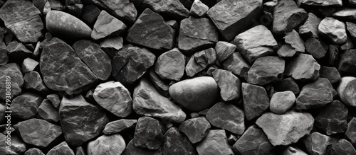 A monochrome picture of a mound of stones