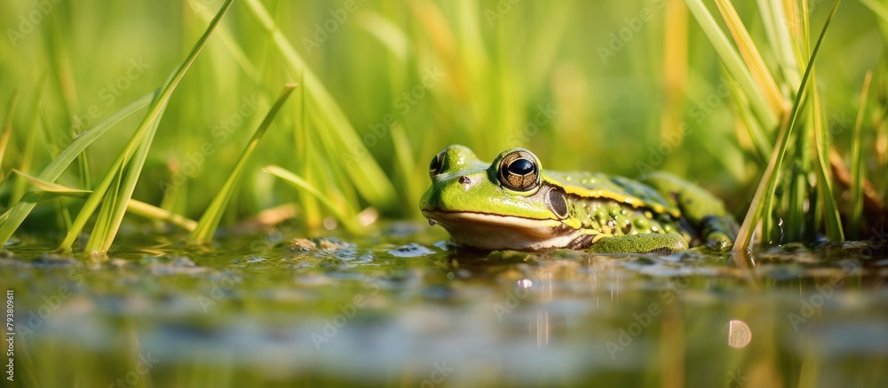 Frog rests in clear water