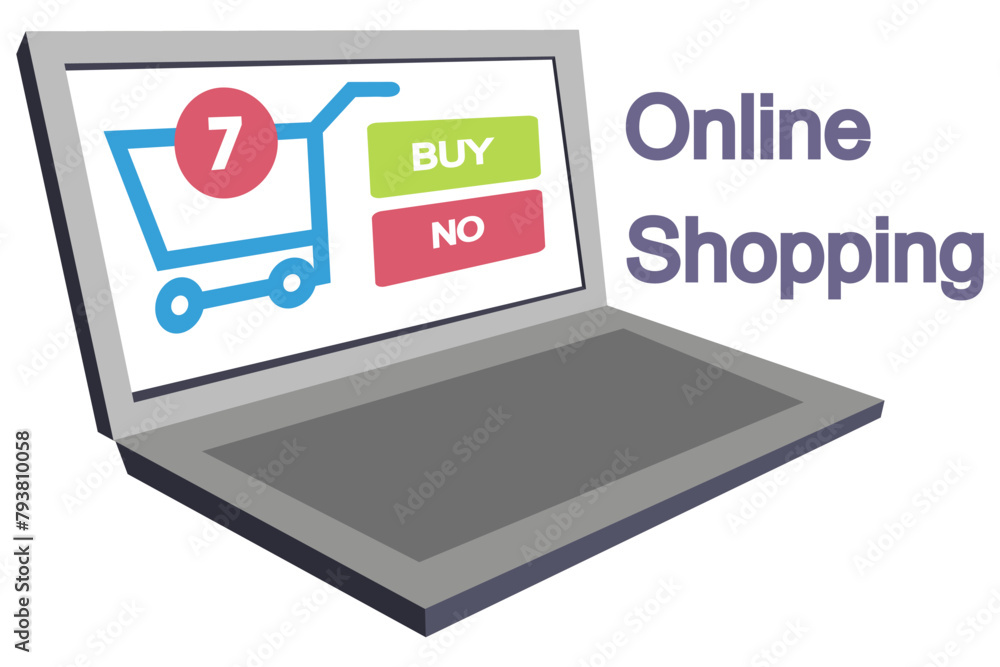 online shopping icon, web shopping, online shop label, sale logo, store in a laptop, online store sign on white background, sale icon, vector artwork