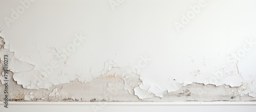 Old, deteriorated wall showing peeling paint and white mold photo