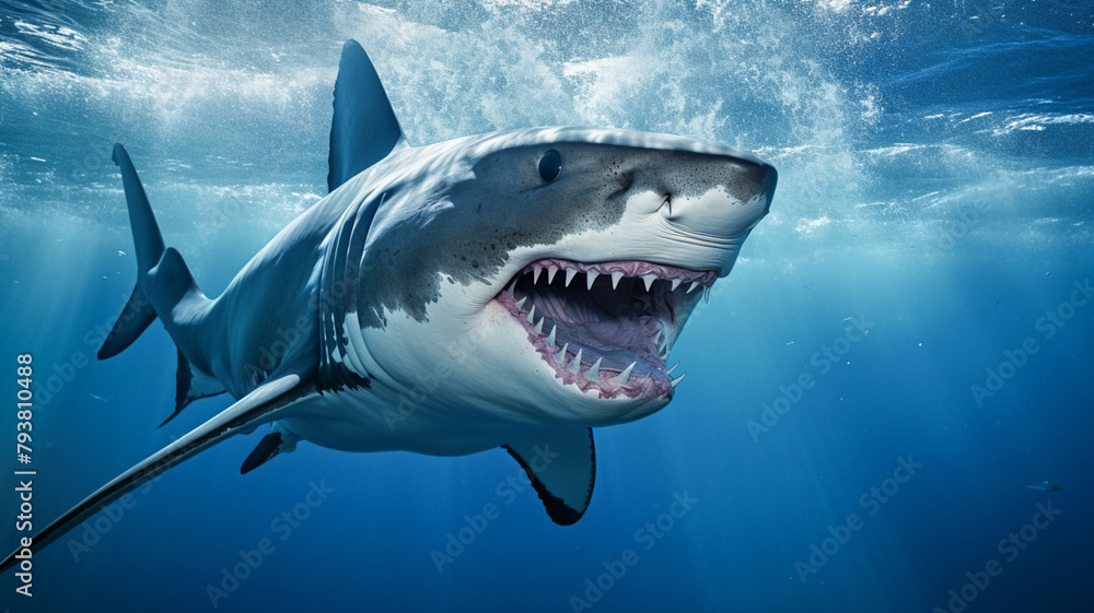 Fototapeta premium Great white shark underwater view.