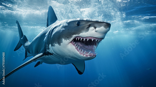 Great white shark underwater view.  