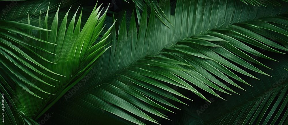 Fototapeta premium Green leaf on black backdrop