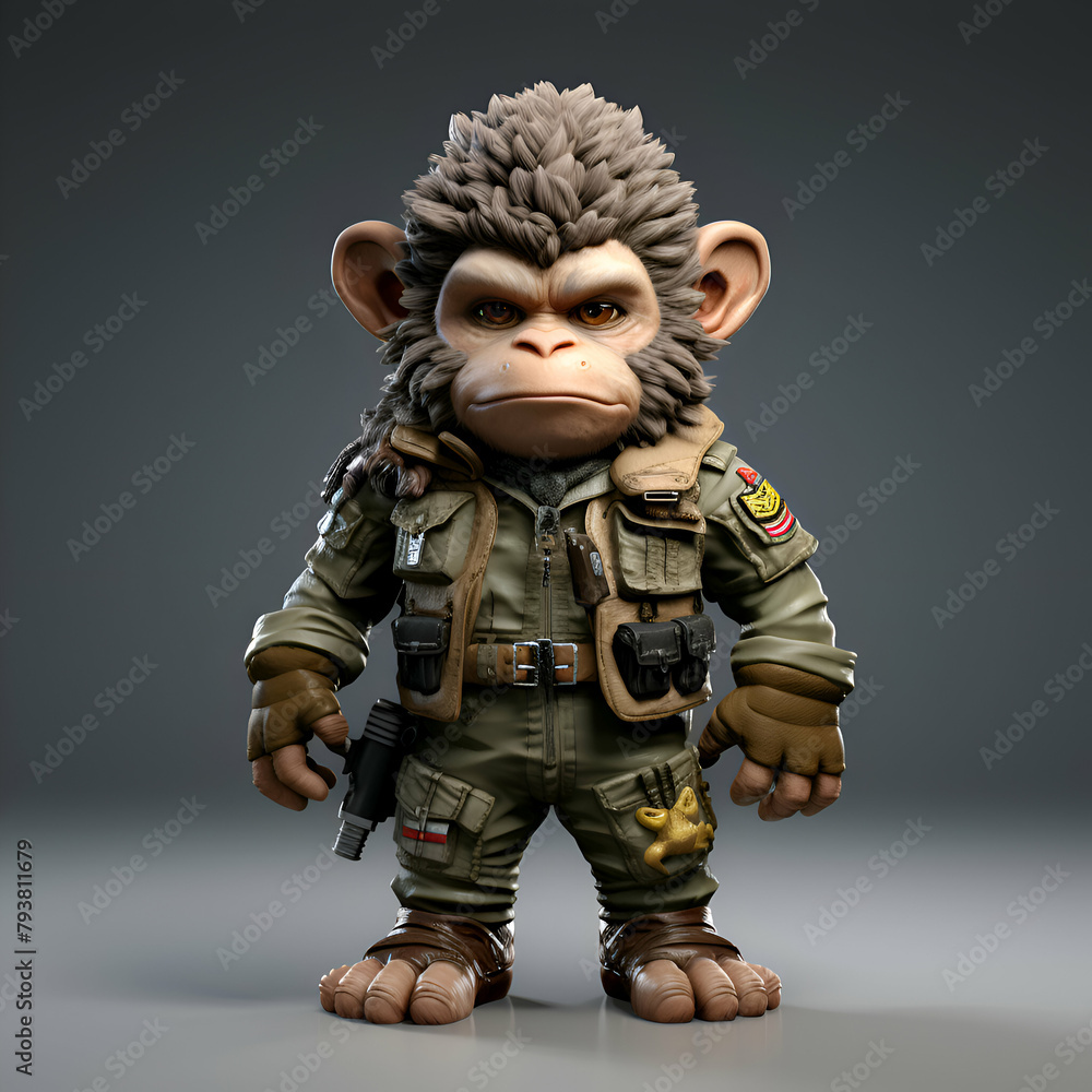 3D Illustration of a monkey in a military uniform 3D Illustration of a monkey in a military uniform