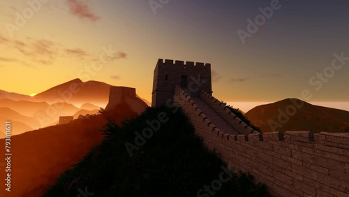 Badaling Great Wall time-lapse scenery of sunrise in the morning photo
