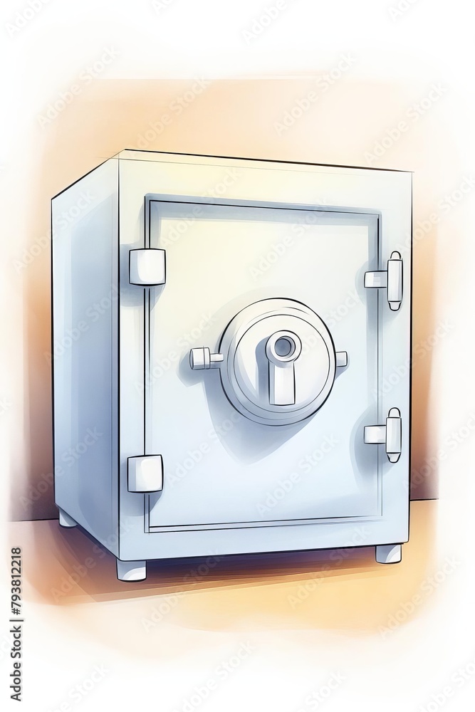 A cartoon safe with a dial lock A cartoon safe with a dial lock