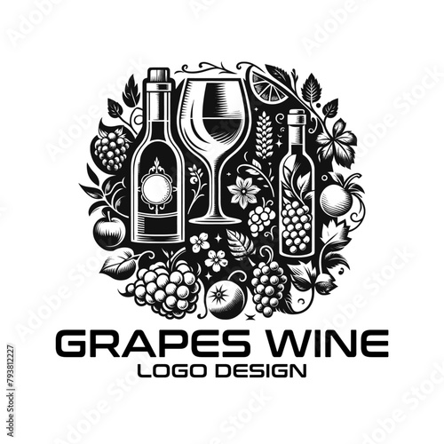 Grapes Wine Vector Logo Design 