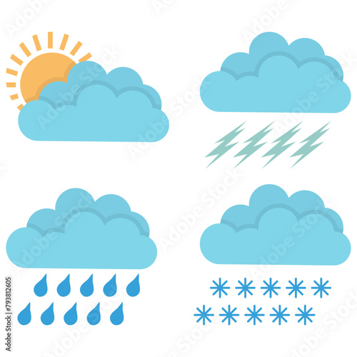 weather forecast icon, seasons clouds label, cloudy, weather forecast on white background, seasons clouds logo, vector artwork
