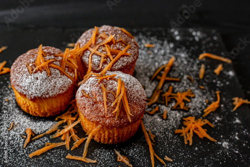 Wallpaper Mural Carrot  muffins on dark background.Healthy carrot cake muffins Torontodigital.ca