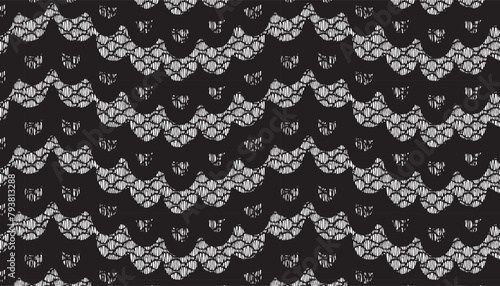 Black fan-shaped hollow lace fabric