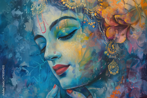 Obraz na płótnie Painting of Krishna, Generative AI w salonie