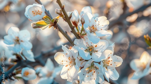 Beautiful White Blooms of an Almond Tree in a Spring Garden