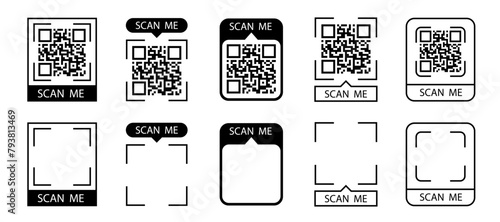 QR code set. Scan Me. Scan qr code icon. Template of frames for QR code with text - scan me. Vector illustration.
