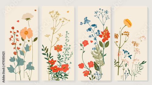 Floral cards set. Four seasons posters with winter 