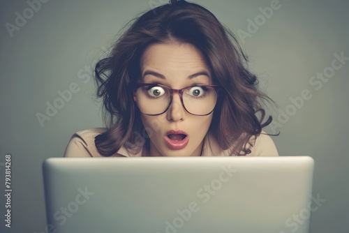 Surprised Professional Woman Discovering Something Unexpected on Laptop Screen