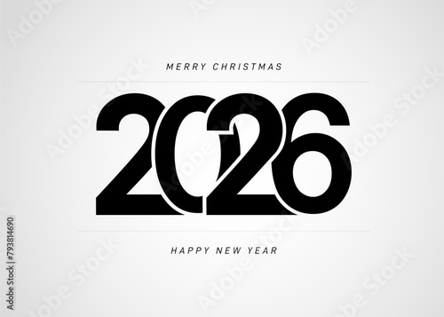 Happy New Year 2026 logo text design. Cover of business diary for 2026 with wishes. Black numbers Isolated on white background. Brochure design template, card, banner. Vector illustration.