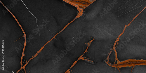 dark marble texture with of orange vain. MarbleTexture OrangeAccents with dark background photo