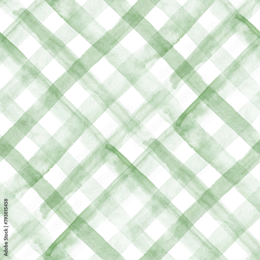 custom made wallpaper toronto digitalWatercolor plaid in light green - diagonal. Seamless pattern. 