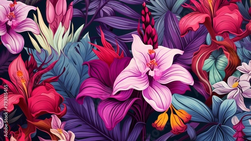 Elegant and Vibrant Botanical Illustration Perfect for Textiles and Wallpapers