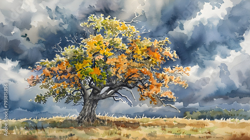 Vibrant Autumn Tree amid St...