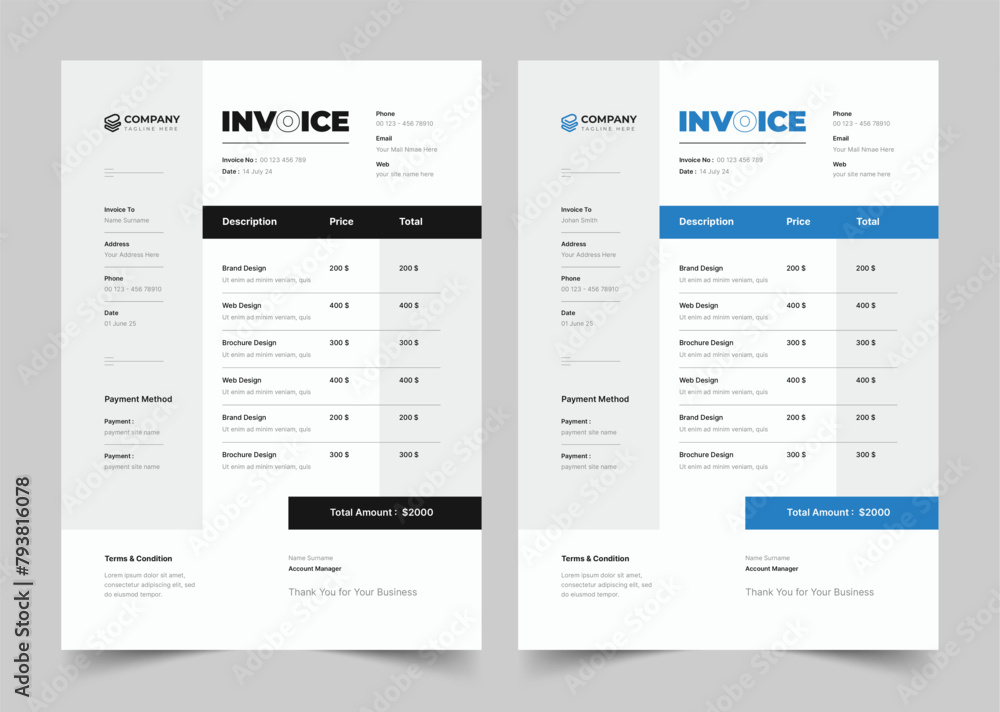 Black and White Invoice Layout Black and White Invoice Layout