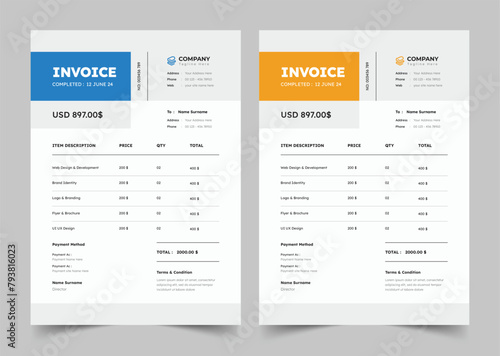 Minimal Yellow Invoice Template Vector Design,  Invoice template (ID: 793816023)