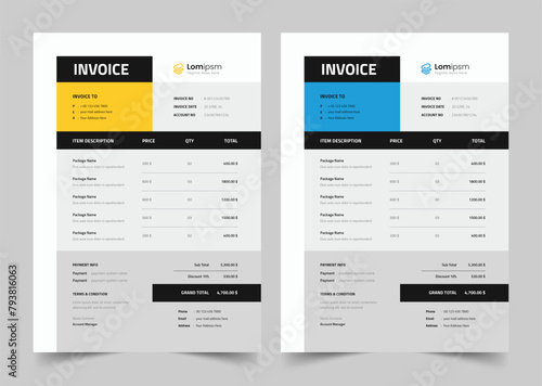 Minimal Yellow Invoice Template Vector Design,  Invoice template (ID: 793816063)
