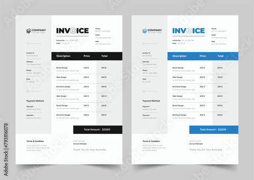 Black and White Invoice Layout (ID: 793816078)