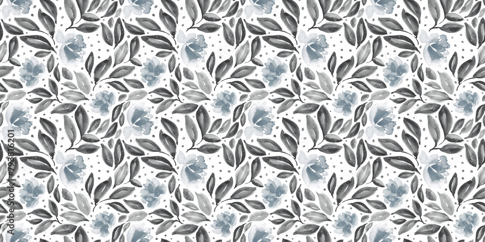 custom made wallpaper toronto digitalWatercolour floral in faded blue and grey. Seamless pattern. 