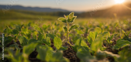 Amidst the beauty of the countryside  a young Withania plant can be seen growing in a field  exemplifying their dicotyledonous traits