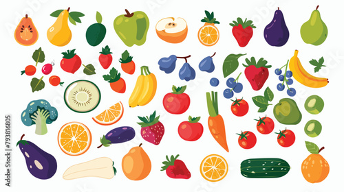 Fruits and vegetables collection cute colorful vector