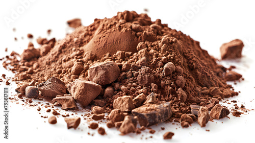 Natural chocolate cocoa ingredient dry heap ground food powder closeup brown. 