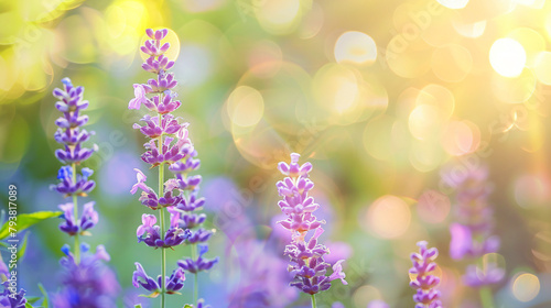 Closeup of purple Lavender flower on blurred gereen background © Cedar