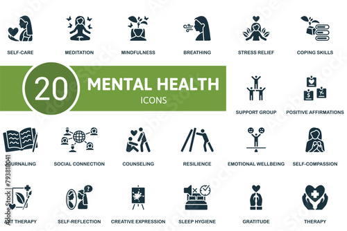 Mental health set. Creative icons.