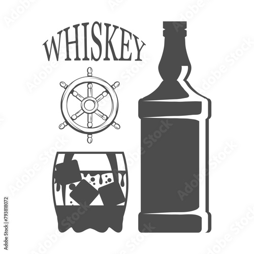 bottle of whiskey and a glass, binge drinking, bottle and a glass, alcohol drink, alcohol for men, bottle of whiskey, ancient alcoholic drink, vector artwork