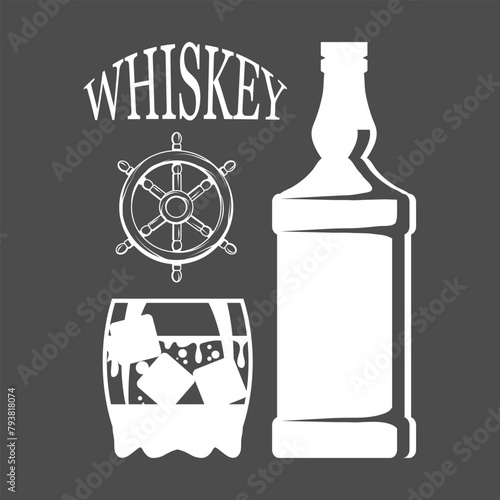 bottle of whiskey and a glass, binge drinking, bottle and a glass, alcohol drink, alcohol for men, bottle of whiskey, ancient alcoholic drink, vector artwork