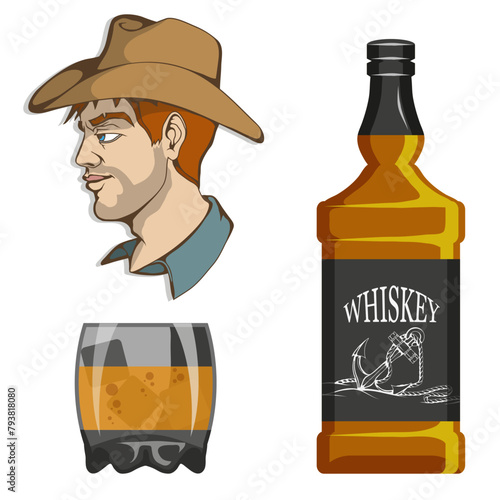 bottle of whiskey and a glass, binge drinking, bottle and a glass, alcohol drink, alcohol for men, bottle of whiskey, ancient alcoholic drink, vector artwork