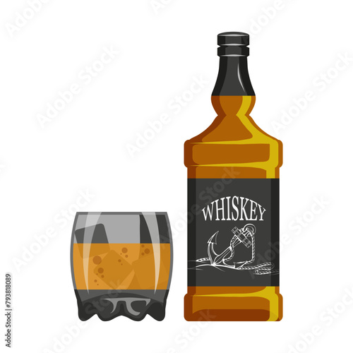bottle of whiskey and a glass, binge drinking, bottle and a glass, alcohol drink, alcohol for men, bottle of whiskey, ancient alcoholic drink, vector artwork