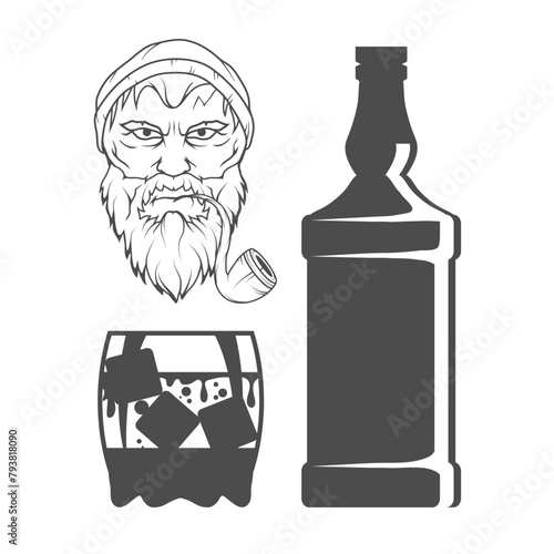 bottle of whiskey and a glass, binge drinking, bottle and a glass, alcohol drink, alcohol for men, bottle of whiskey, ancient alcoholic drink, vector artwork
